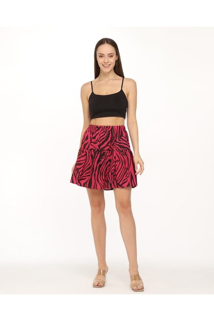 Chiffon Crepe Fabric Pink Zebra Patterned Shorts Skirt