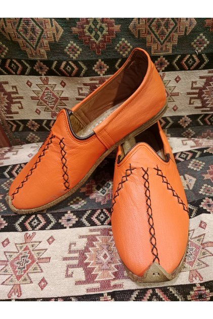 Ottoman Yemeni World Yemeni (Carac), Ottoman Yemeni World, Genuine Leather Yemeni, Orange Color.