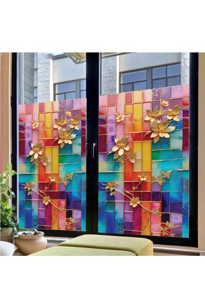 Glass Stained Glass Foil, Self Adhesive, Patterned Frosted Glass Foil 61X100 cm