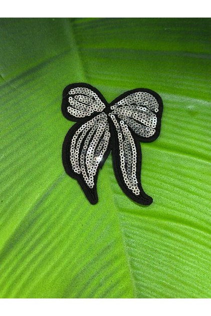 10X9 cm Silver Sequin Embroidered Bow Applique