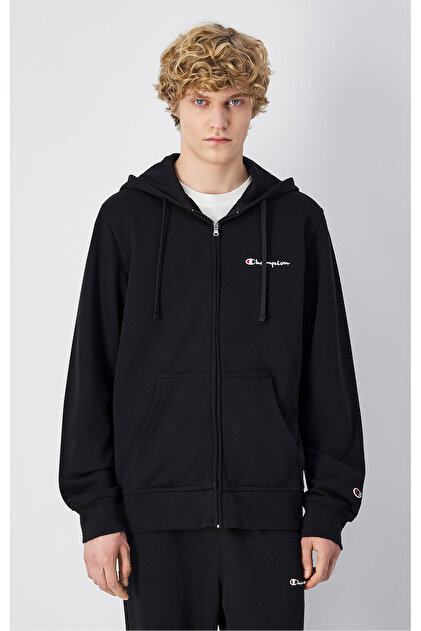 Champion Icons Full Zip Hoodie Sweatshirt Siyah Erkek Kapüşonlu