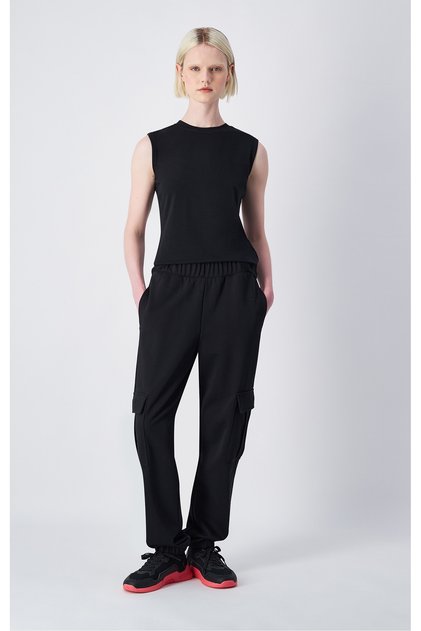 Authentic Pants Elastic Cuff Cargo Pants Black Women's Trousers-117791-Kk001