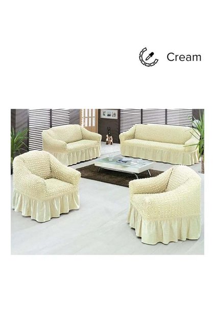 طقم غطاء أريكة فابينيني كريمي من 4 قطع، 220×100×100 سم