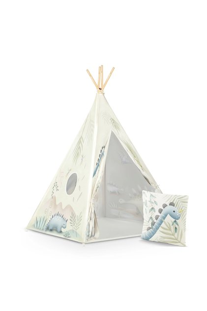 Cort de joaca in stil Montessori, "Likesmart Dino Tent" pentru copii, Perna, Stabilizator, 114x114x1