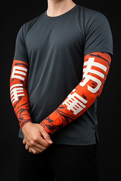 Orange Patterned Black Wearable Arm Tattoo Socks Tattoo 3D Printed Arm Leg Tattoo Right Arm Set