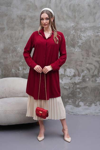Flowy Long Burgundy Shirt Tunic