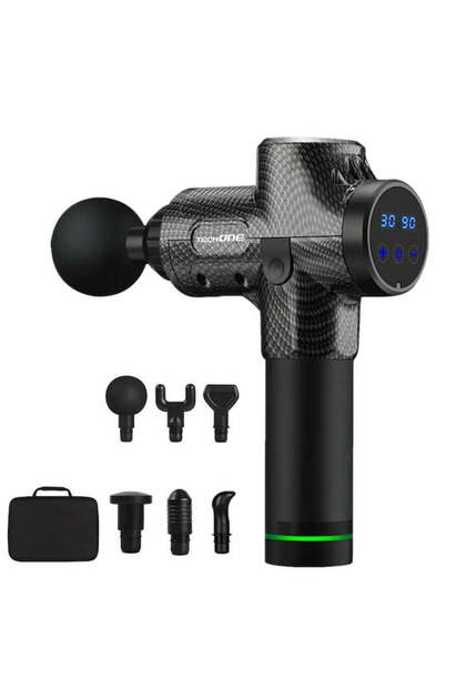 Aparat Pentru Masaj Profesional Tip Pistol Horigen® Power Pro Techone V1, 6 Capete, Negru