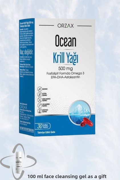Omega 3 in Phospholipid Form Epa-Dha-Astaxanthin Krill Oil 500 Mg + 100 ml Facial Cleansing Gel