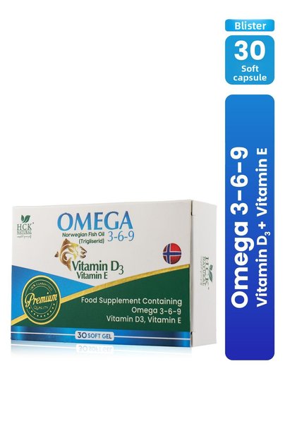 Omega 3-6-9 Vitamin D3 + Vitamin E Food Supplement Containing Fish Oil 30 Soft Capsules Blister