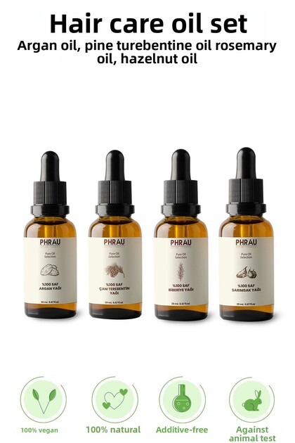 100% Pure and Natural Hair Care Oil Set of 4 (Argan Pine Turpentine Lavender Garlic Oil)