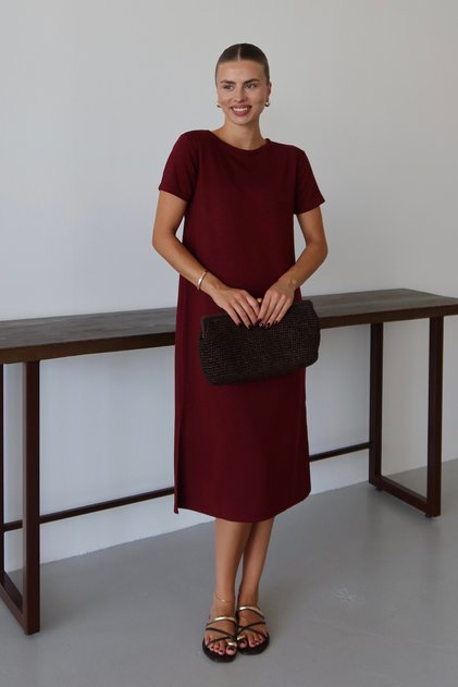 Women's Modal Fabric Half Sleeve Slit Below the Knee Dress 1100