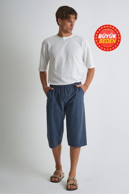 Men's Large Size 100% Cotton Linen Look Capri E203