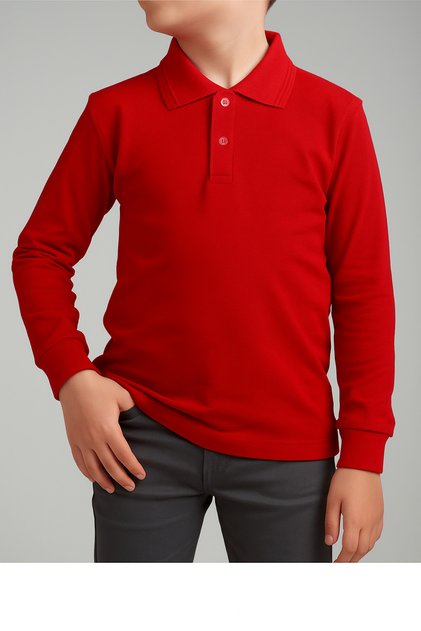 Unisex Polo Neck Long Sleeve Red T-shirt