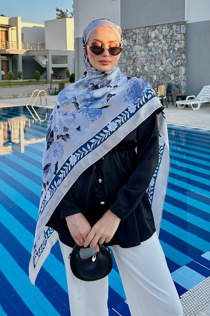 Soft Rose Pattern Silk Voile Shawl