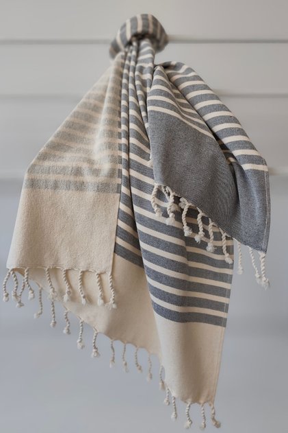 100% Cotton Sunbed Towel-Beach & Pool Towel - Beach Cover 80X190 Cm-Anthracite Peshtemal