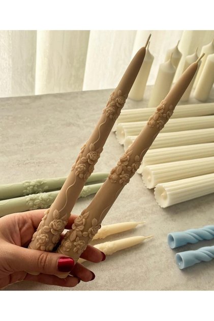 Dekoratif Gül Şamdan Mumu 2'li – Kahverengi