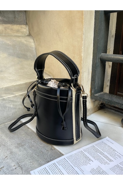 Black Women's Drawstring Bucket Hand and Shoulder Bag