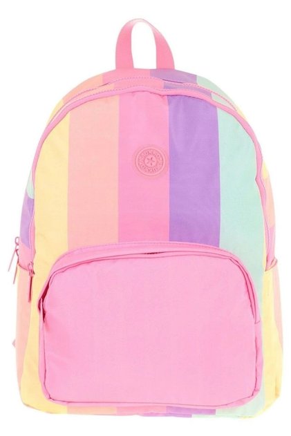Rainbow Girl's Three-Compartment Primary and Secondary School Bag - Pink Multicolor Stripes - K1802