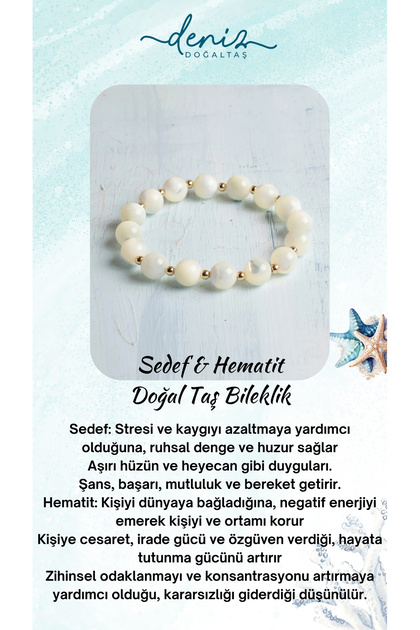Certified Mother of Pearl & Hematite Natural Stone Bracelet