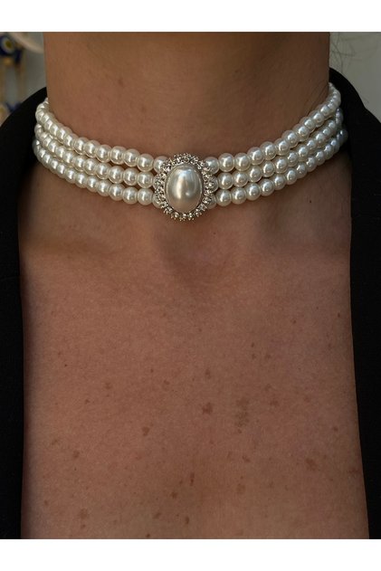 Taşlı İncili Wilma Choker Kolye