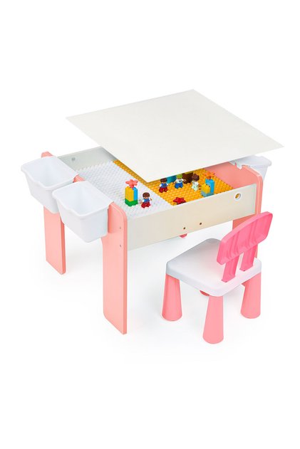 Masă multifuncțională pentru copii Onuvio®, din lemn MDF, cu scaun inclus, 57x57x45 cm, 3-6 ani, roz