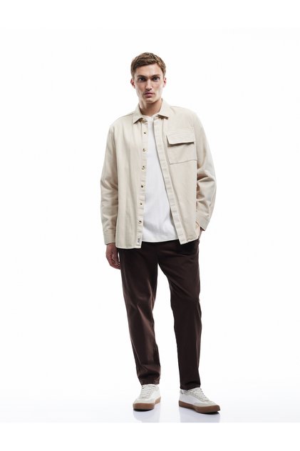 Pocket Detailed Cotton Straight Fit Waist Lace up Relaxed Fit Gabardine Trousers