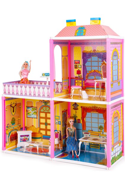 idealSTORE Κουκλόσπιτο Glamour Lady's Villa, 110 στοιχεία, Αξεσουάρ με 2 κομψές κούκλες, Conti