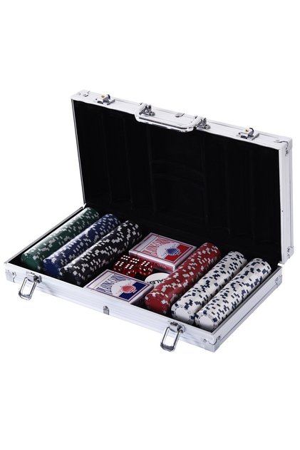 Set de Poker Homcom, 300 jetoane, Carcasa din aluminiu, Argintiu