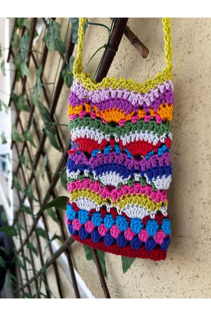 Hand Knitted Colorful Bag – 11X18 cm | Hanger Length: 90 cm