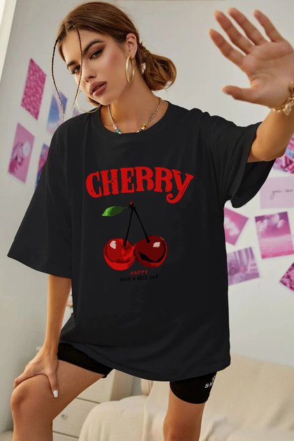 Unisex Happy Cherry Design Printed Tshirt