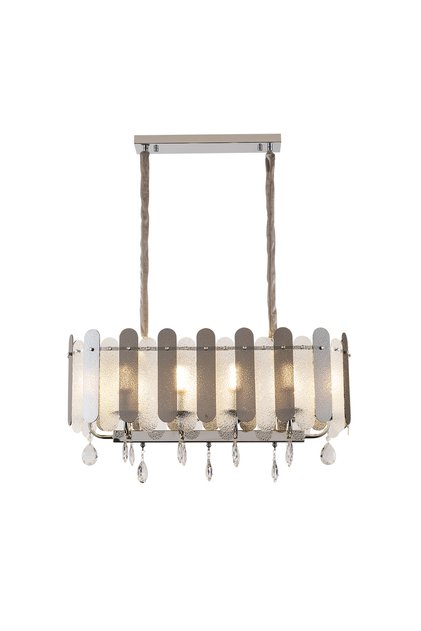 Madera 80'Lik Sıralı Yemek Masası Üstü Krom Füme Camlı Kristal Taşlı Klasik Lüks Avize