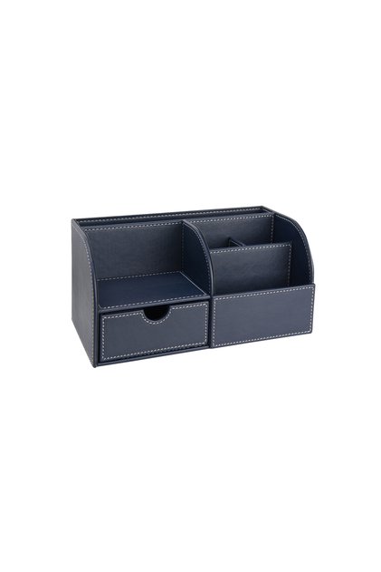 Desktop Organizer, Pen Holder, Remote Control, Cube Memo Pad Holder, Tablet Holder, Bookshelf, 6 Compartments, Drawer, Navy Blue