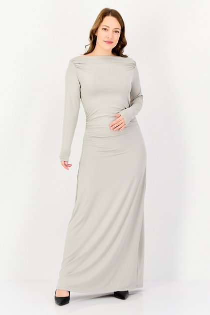 Women Solid Maxi Dress, Light Grey