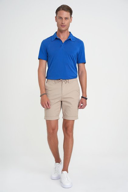 Men's Comfort Fit Comfortable Fit Lace-Up and Elastic Waist Flexible Cotton Casual Beige Shorts Bermuda 036