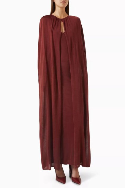 Cape Maxi Dress, Open Back Viscose Blended Modern Evening Dress Red