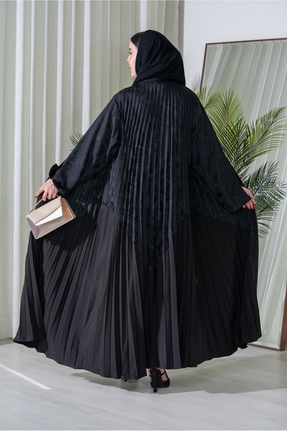 Hiba Black Abaya - Pleated Abaya