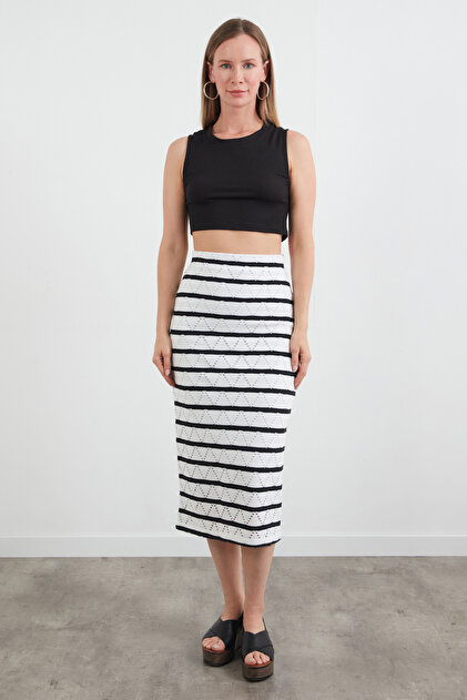 【美品】Geeong striped knit skirt Fullamoda Striped Knitwear Skirt with Elastic Waist- Trendyol