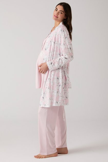 Flower Pattern Maternity Maternity 3-Piece Pajama Set
