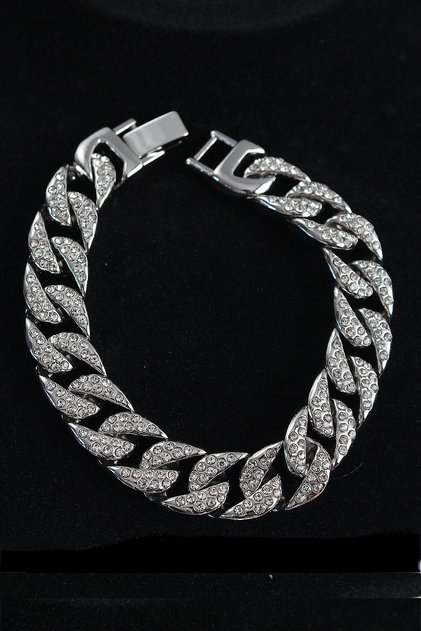 Brass Zircon Stone Cuba Gourmet Model Silver Color Men's Bracelet