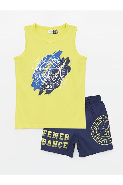 Crew Neck Fenerbahçe Printed Boys' Tank Top and Swim Shorts