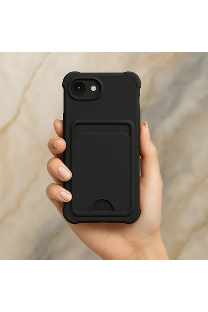 Apple iPhone 16e Uyumlu Kılıf Kamera Korumalı Kartlık Cüzdanlı İçi Kadife Kartvizitli Silikon Kapak
