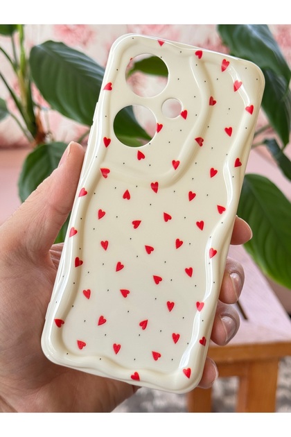 Case for Honor 400 5g Silicone Cover with Camera Protection Wave Edge Red Heart Pattern