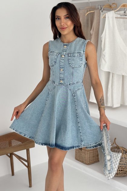 Women's Denim Dress with Buttons and Pockets