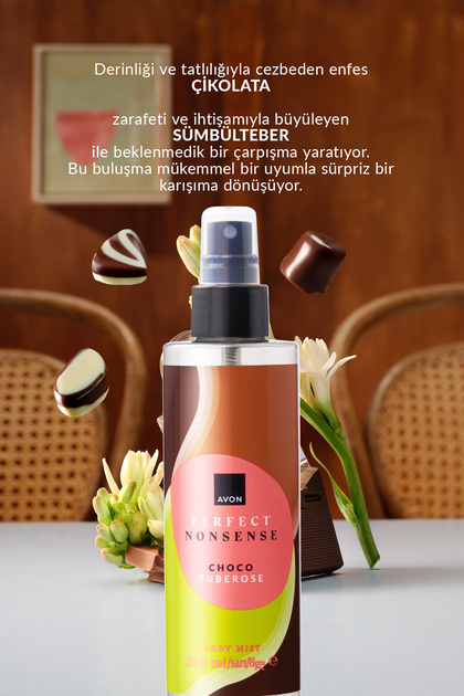 ファンデーション choco Avon Perfect Nonsense Choco Tuberose Vücut Spreyi 200ML İkili Set