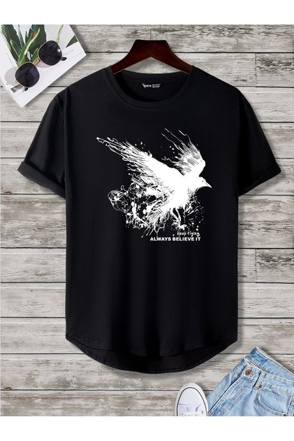 Men's Animal Graphic Tee with Logo and Curved Hem