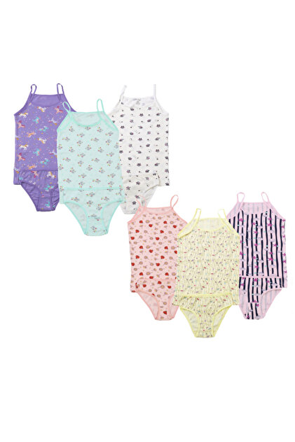 6 Pieces Girls' Laundry Set, Undershirt and Underpants, Colorful Patterned