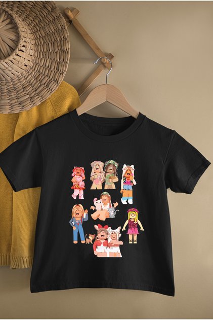 Roblox Girl New Printed Cycling Collar Cotton Short Sleeve Children's Tshirt