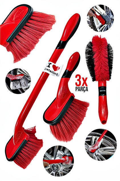 PROXCLEAN Premium Kalite 3lü Jant Fırça ,Lastik, Çamurluk