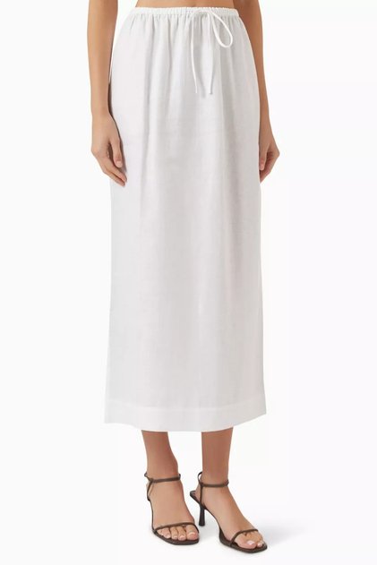 Elastic Rope Tied Linen Midi Women's Skirt