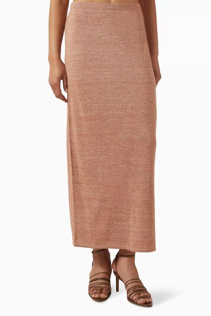 Wool and Linen Blended Elastic Knitted Maxi Women's Skirt